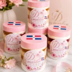 D'Marlen Cake bizcocho jars with Dominican flag lids