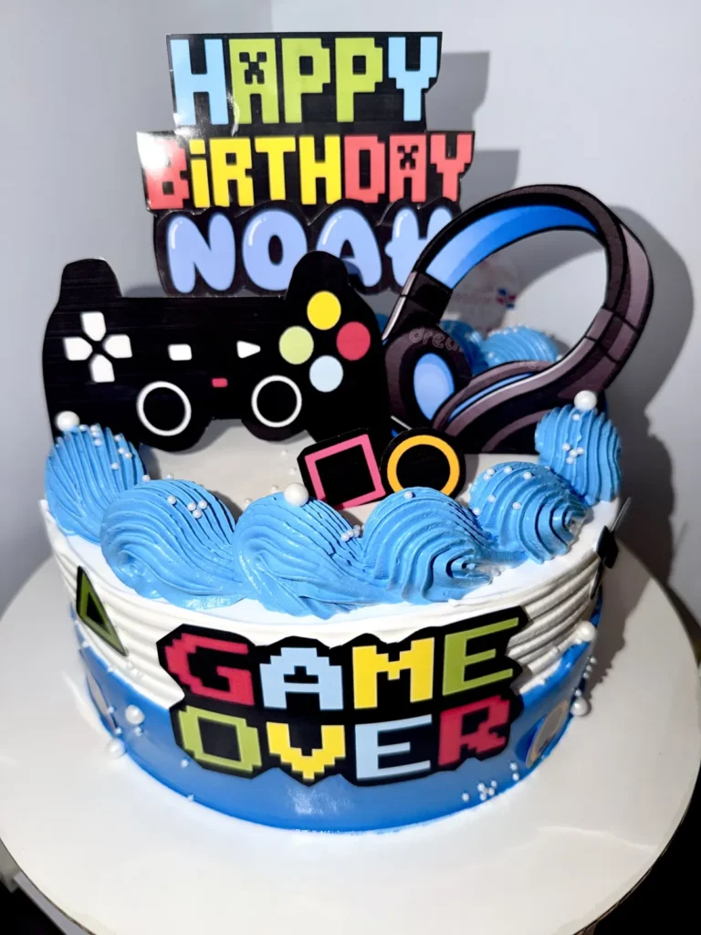 Blue gamer themed birthday cake